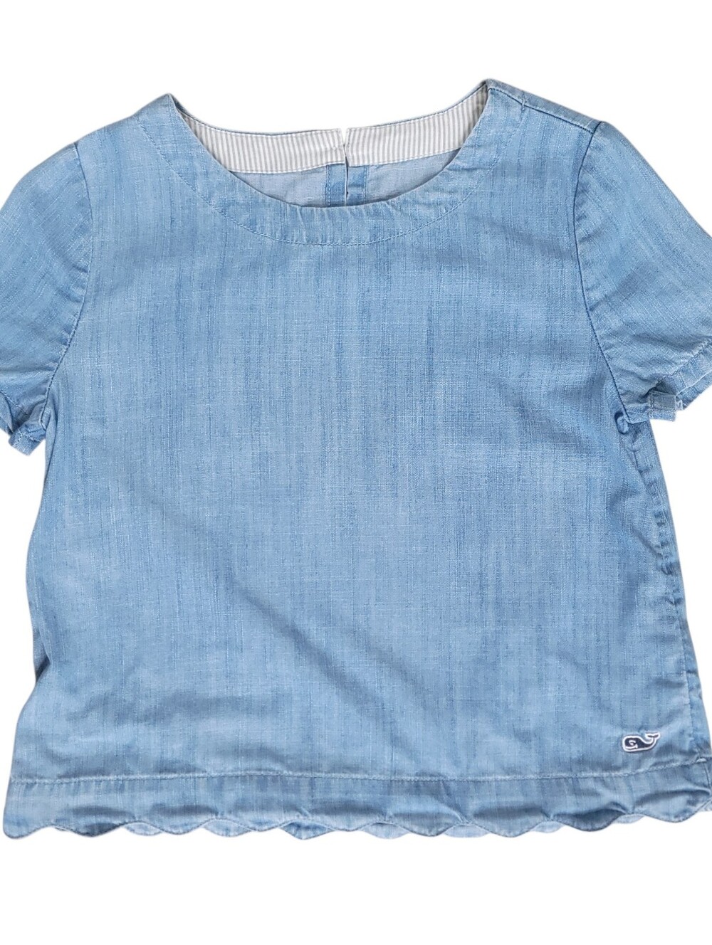 Vineyard Vines Girls Scalloped Chambray Blouse Blue  Size Small (7-8) Preppy